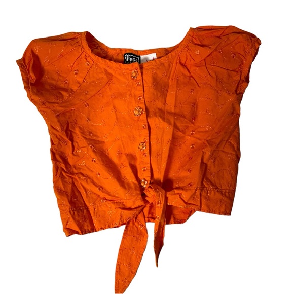 Pogo Club Of NY Girl's 7/8 Orange Twist Tie Front Button Down Blouse - Picture 1 of 3